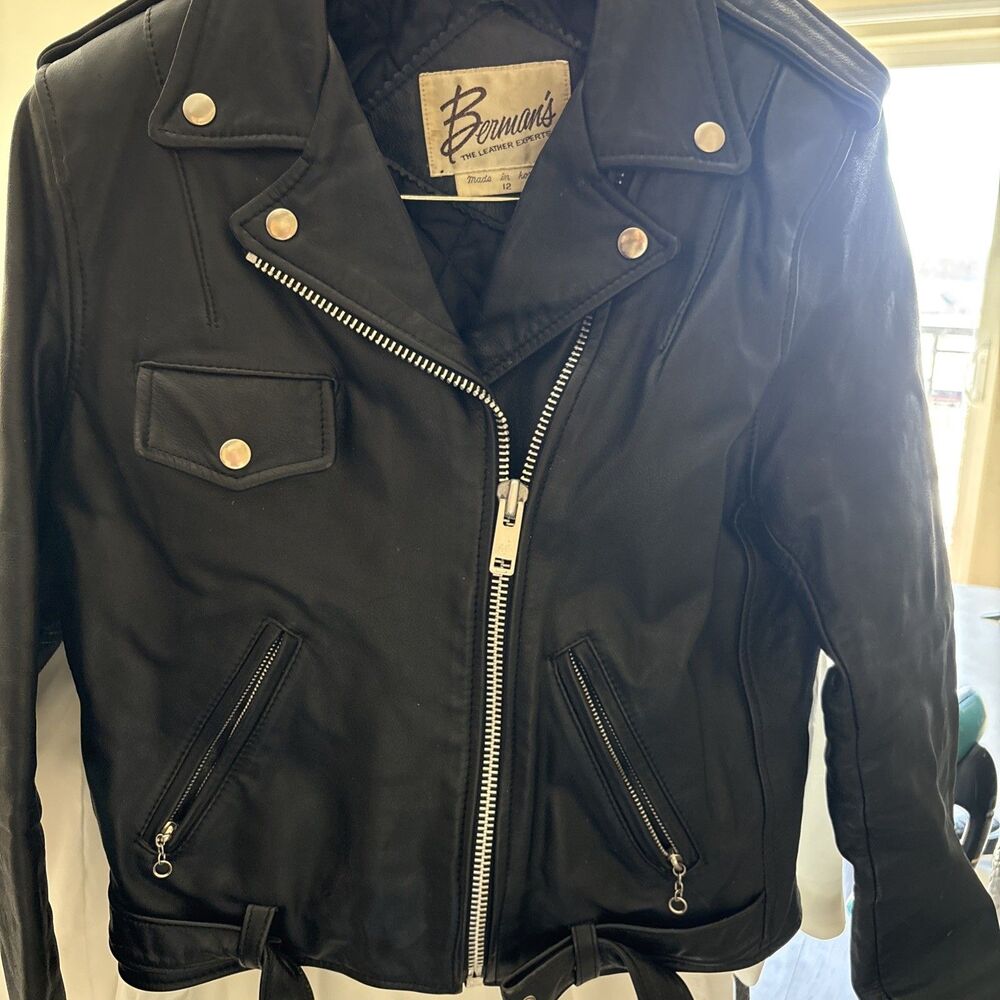 Vintage Berman's Ladies Leather Motorcycle Jacket, Vintage, 80s, Sz 12 Quilted